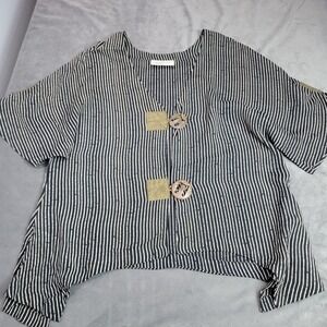 Sterling Styles Striped Kimono Top‎ One Size Black Cream Buckle Detail India
